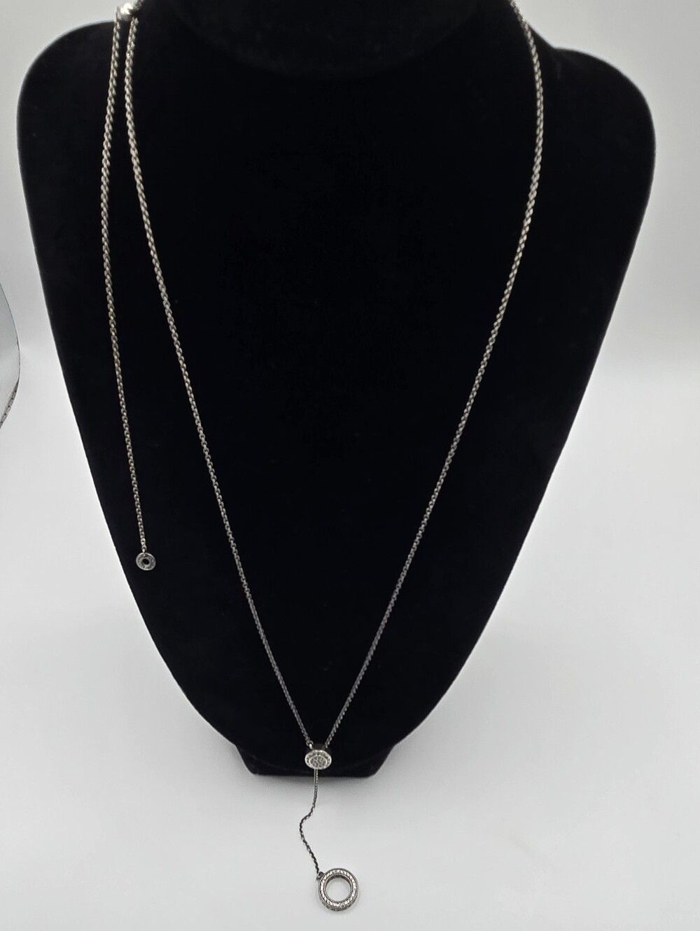 Pandora Sterling Silver Lariat Necklace with Clear Pavé Circles